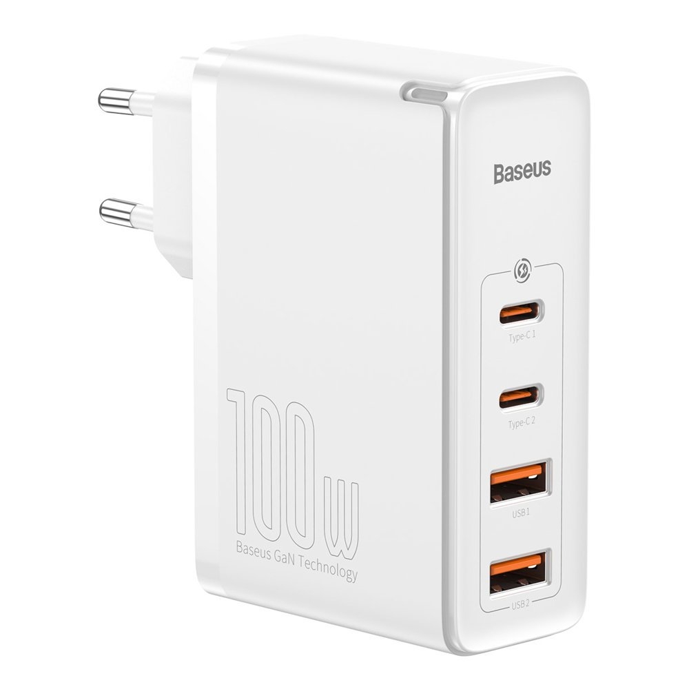 Baseus Φορτιστής Χωρίς Καλώδιο με 2 Θύρες USB-A και 2 Θύρες USB-C 100W PD QC 4+ Λευκός (GaN2 Pro) CCGAN2P-L02