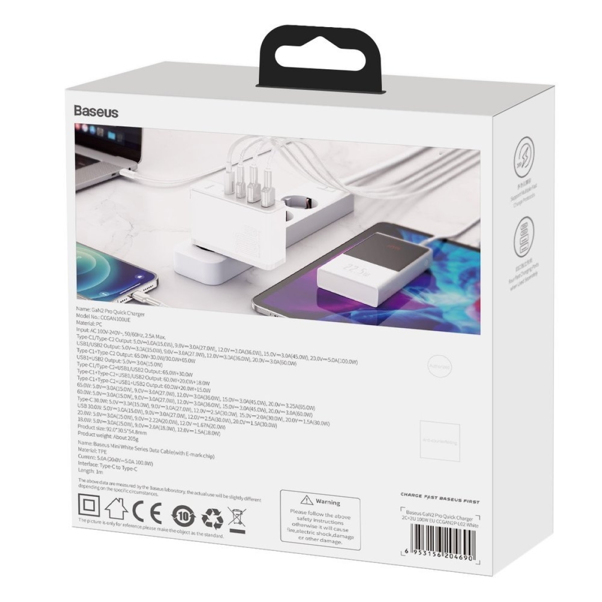 Baseus Φορτιστής Χωρίς Καλώδιο με 2 Θύρες USB-A και 2 Θύρες USB-C 100W PD QC 4+ Λευκός (GaN2 Pro) CCGAN2P-L02 - Image 4