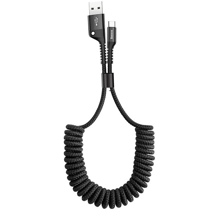 Baseus Καλώδιο Fish Eye Spring USB-A σε Type C Σπιράλ 2A 1m Μαύρο CATSR-01
