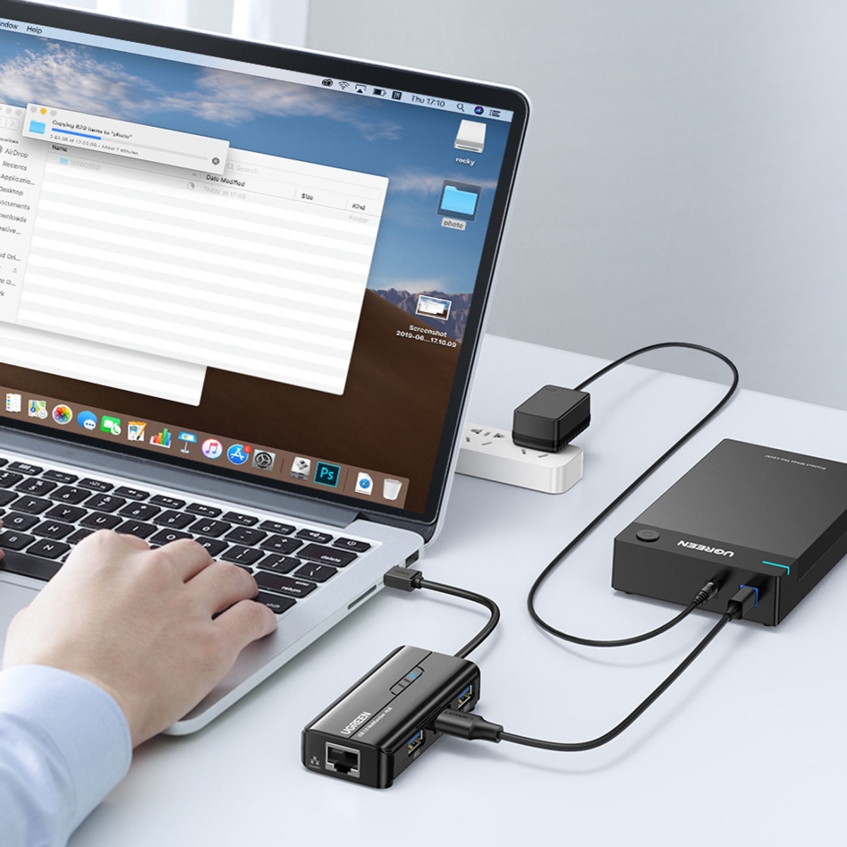 Ugreen USB 3.0 HUB 3x USB-A , 1x RJ45 1000 Mbps Ethernet Μαύρο 20265 - Image 2