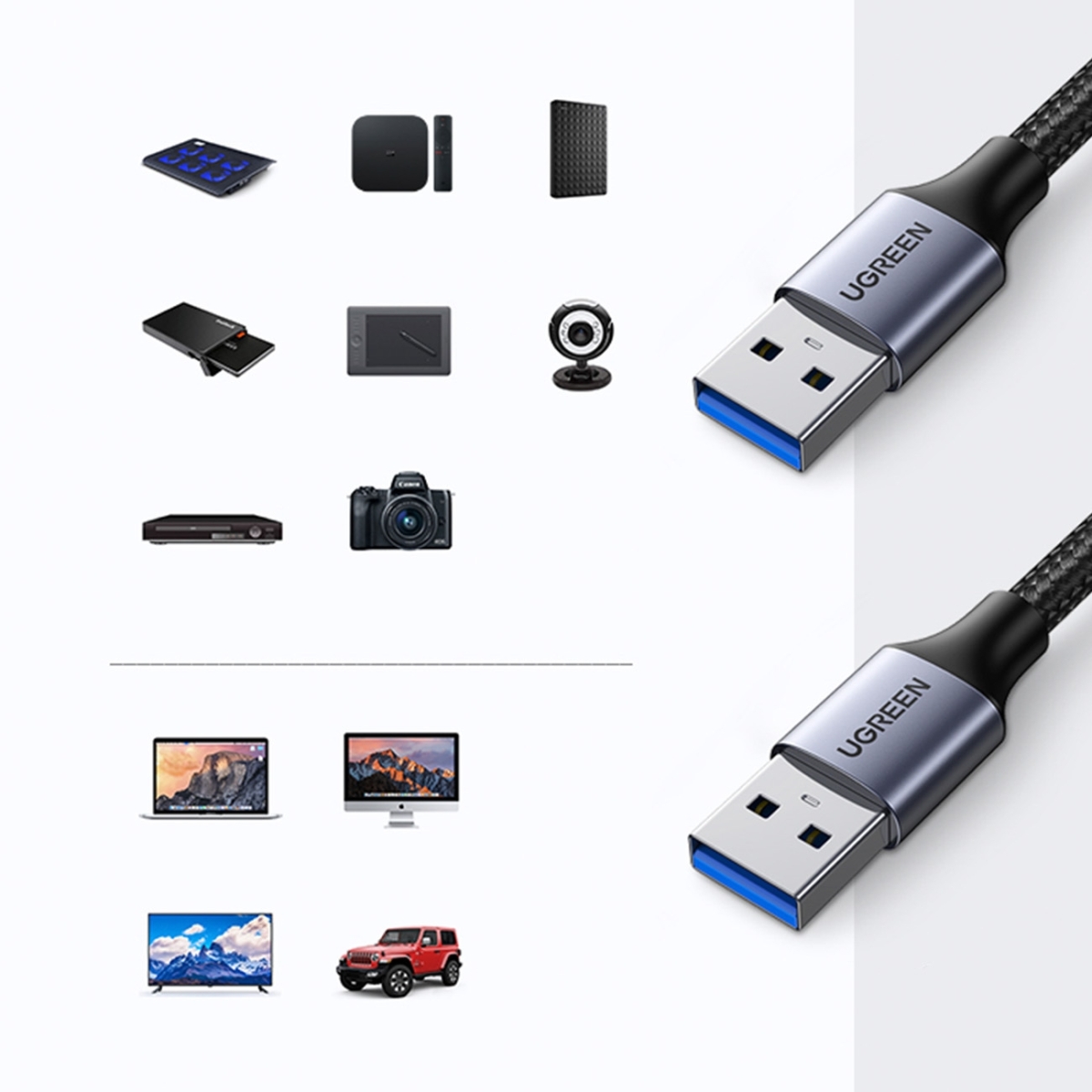 Ugreen Καλώδιο USB 3.0, USB-A Αρσενικό σε USB-A Αρσενικό 1m Γκρι US373 80790 - Image 2
