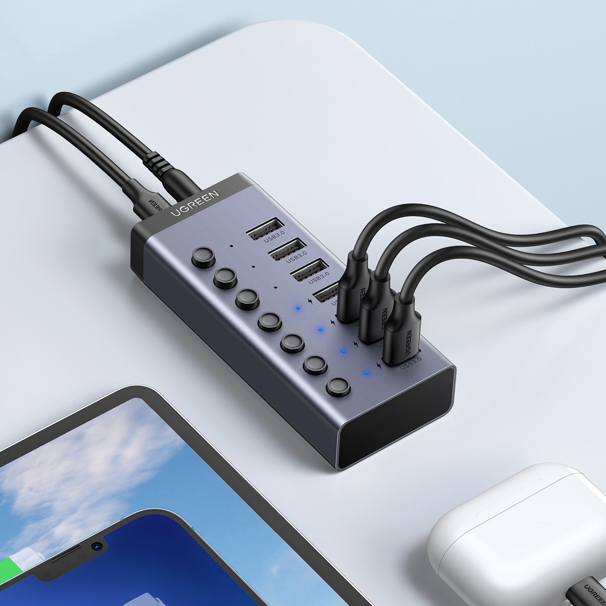 Ugreen Type C HUB /Σταθμός Φόρτισης 7x USB Type A 3.0 PD DC 12V Γκρι CM481 - Image 4