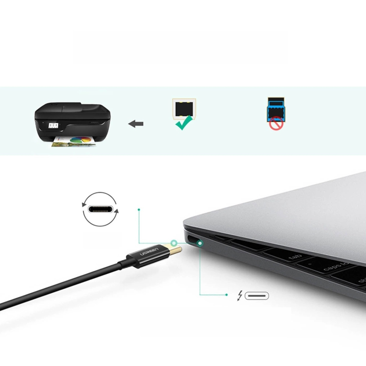 Ugreen Καλώδιο Printer/Scanner Type C Αρσενικό σε USB-B Αρσενικό 480Mb/s 2m Μαύρο US241 50446 - Image 2