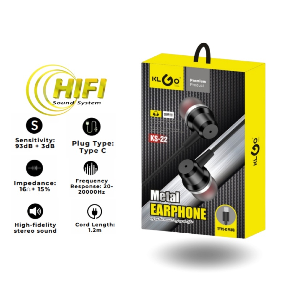 Ενσύρματα Ακουστικά Headphone Type-C Klgo KS-22 Μαύρο - Image 3