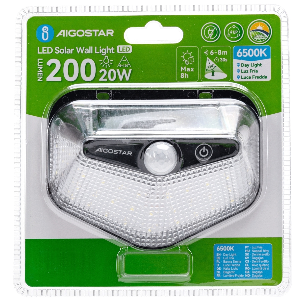 Επιτοίχιο Ηλιακό Φωτιστικό LED 20W 200lm 6500K IP65 Aigostar - Μαύρο - Image 6