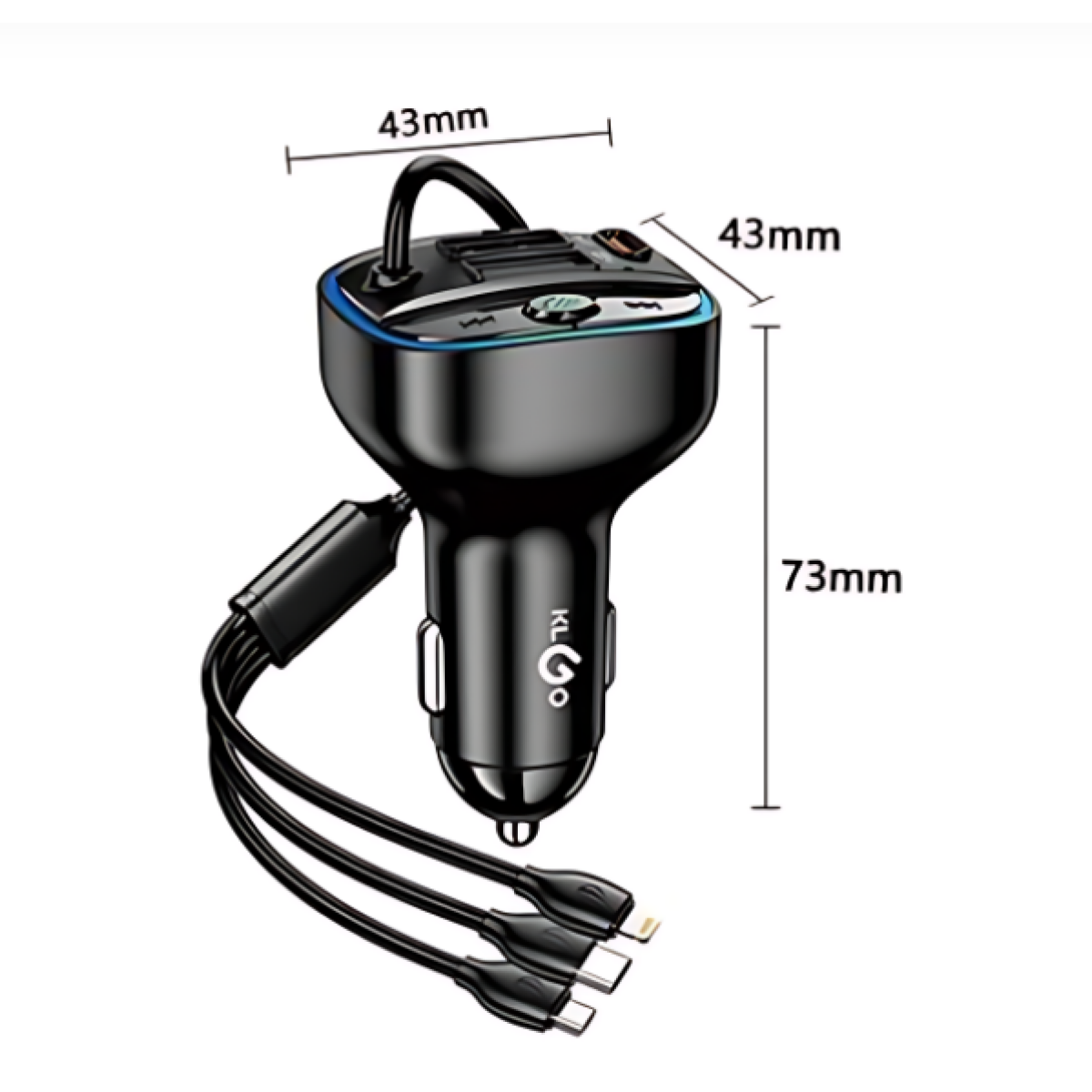 FM Transmitter με 3 Καλώδια Φόρτισης Lightning/Type-C/Micro TC-881PD Μαύρο - Image 2