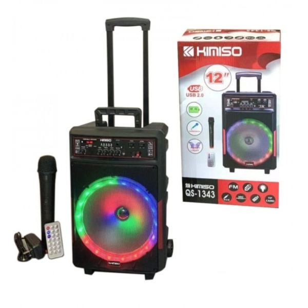 Φορητό Ασύρματο Ηχείο 12” Bluetooth με Μικρόφωνο & RGB Φωτισμό 30W QS-1343 KIMISO – Μαύρο