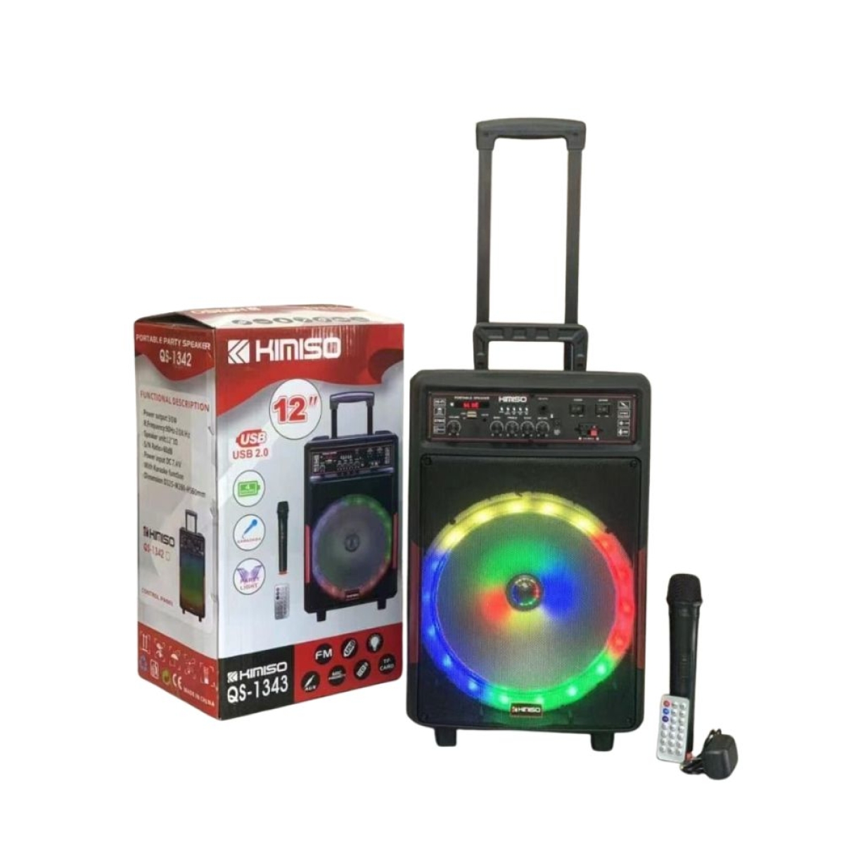Φορητό Ασύρματο Ηχείο 12” Bluetooth με Μικρόφωνο & RGB Φωτισμό 30W QS-1343 KIMISO – Μαύρο