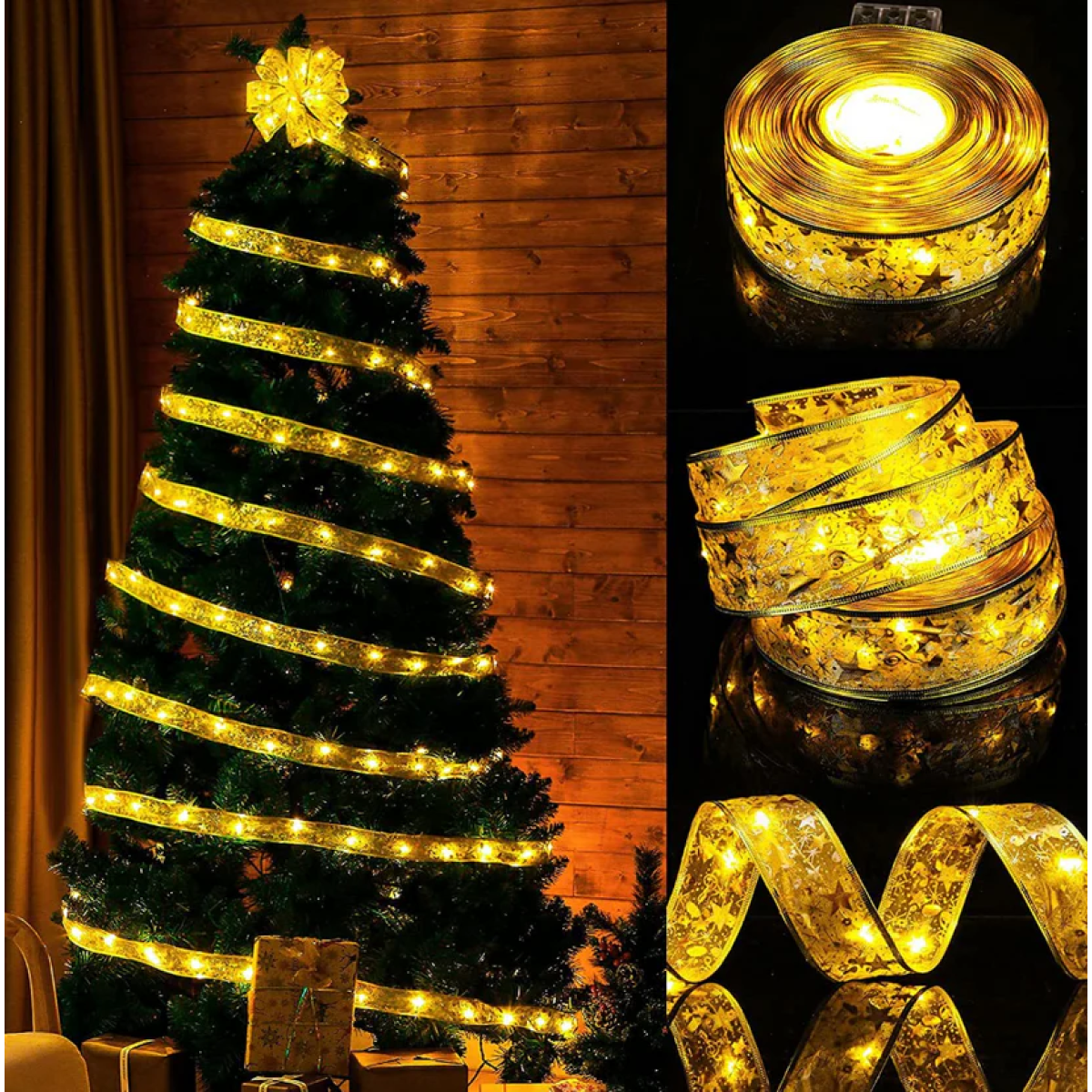 Φωτιζόμενη Διακοσμητική Κορδέλα Χριστουγεννιάτικου Δέντρου με Θερμό Λευκό Φωτισμό