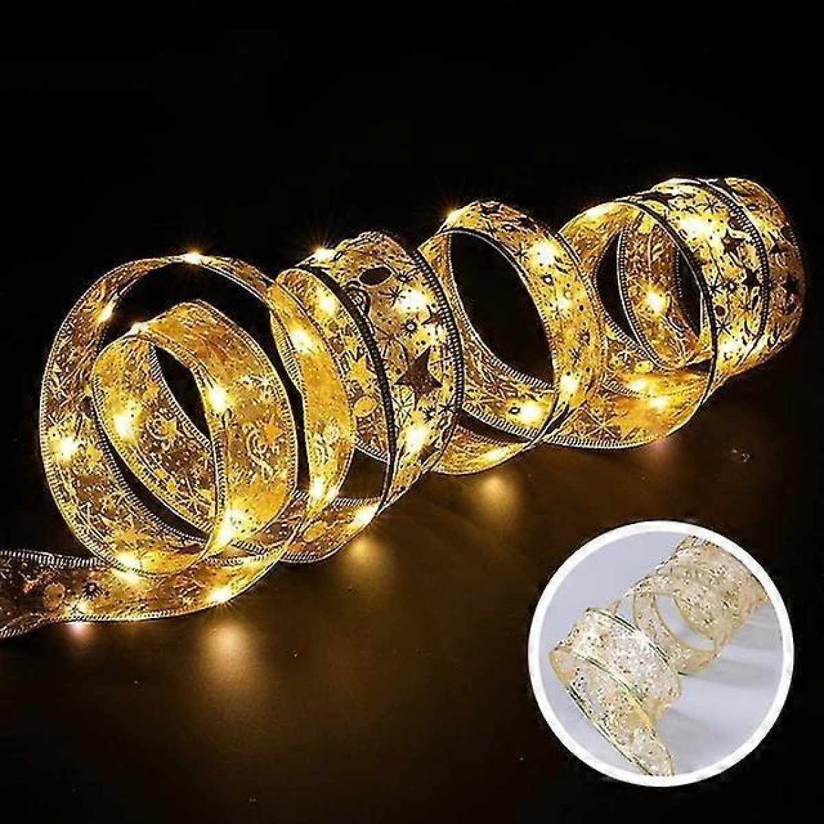 Φωτιζόμενη Διακοσμητική Κορδέλα Χριστουγεννιάτικου Δέντρου με Θερμό Λευκό Φωτισμό