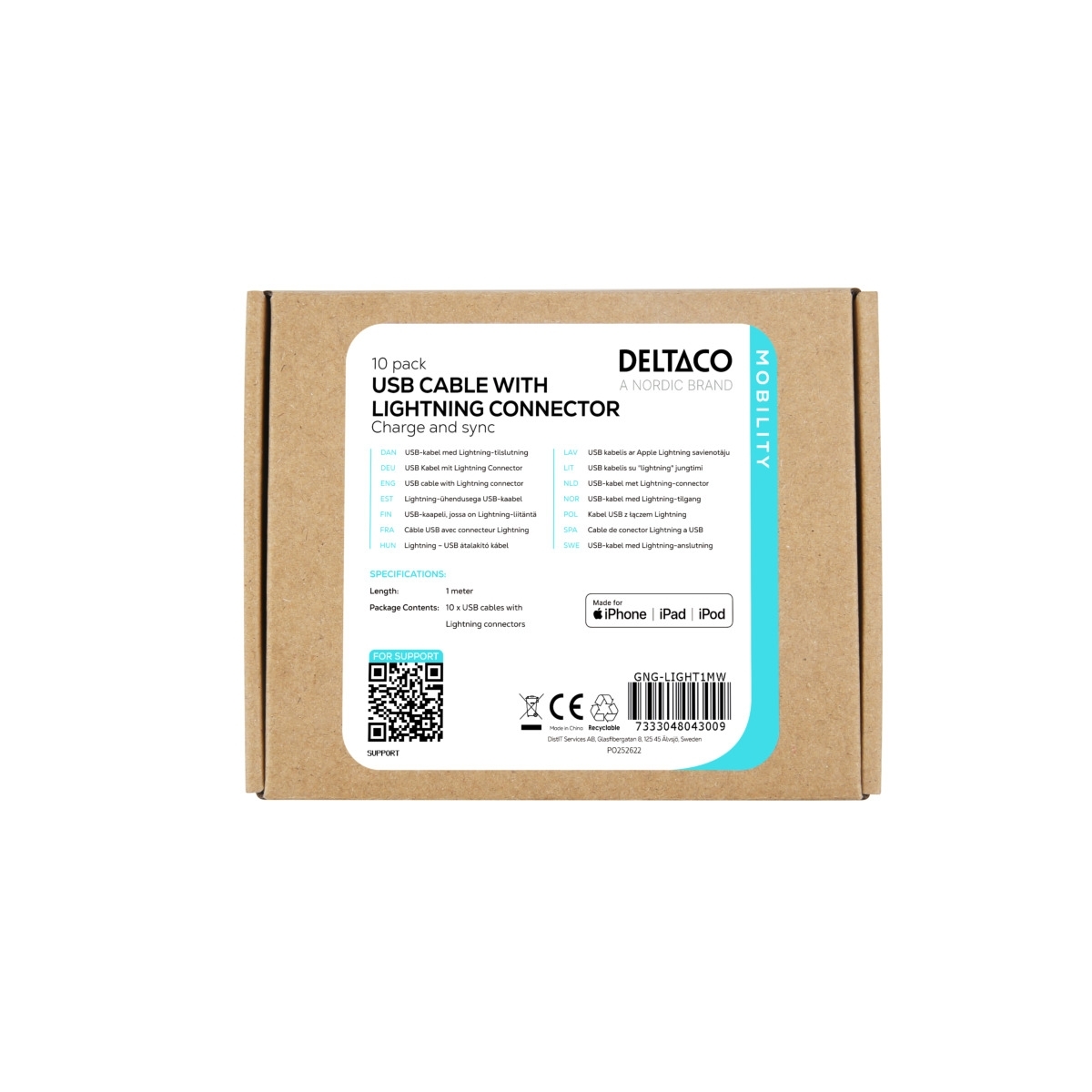 DELTACO USB A - Lightning cable, MFi, 1 m, White GNG-LIGHT1MW - Image 3