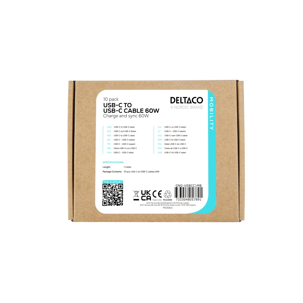 DELTACO USB-C to USB-C καλώδιο, Black GNG-USBCC1MB - Image 4