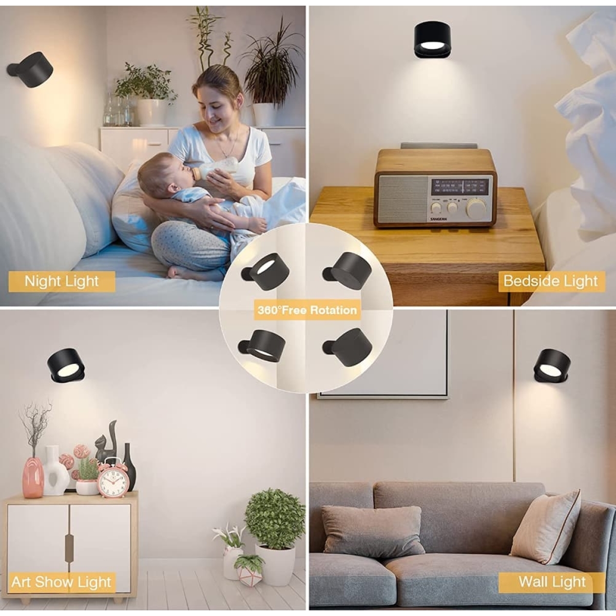 Επαναφορτιζόμενο Φωτιστικό Τοίχου Oasis LED Type C, Τηλεχειριστήριο 5W, 160lm, 2600-2800K, 2000Mah Μαύρο CLLAMP-B - Image 12