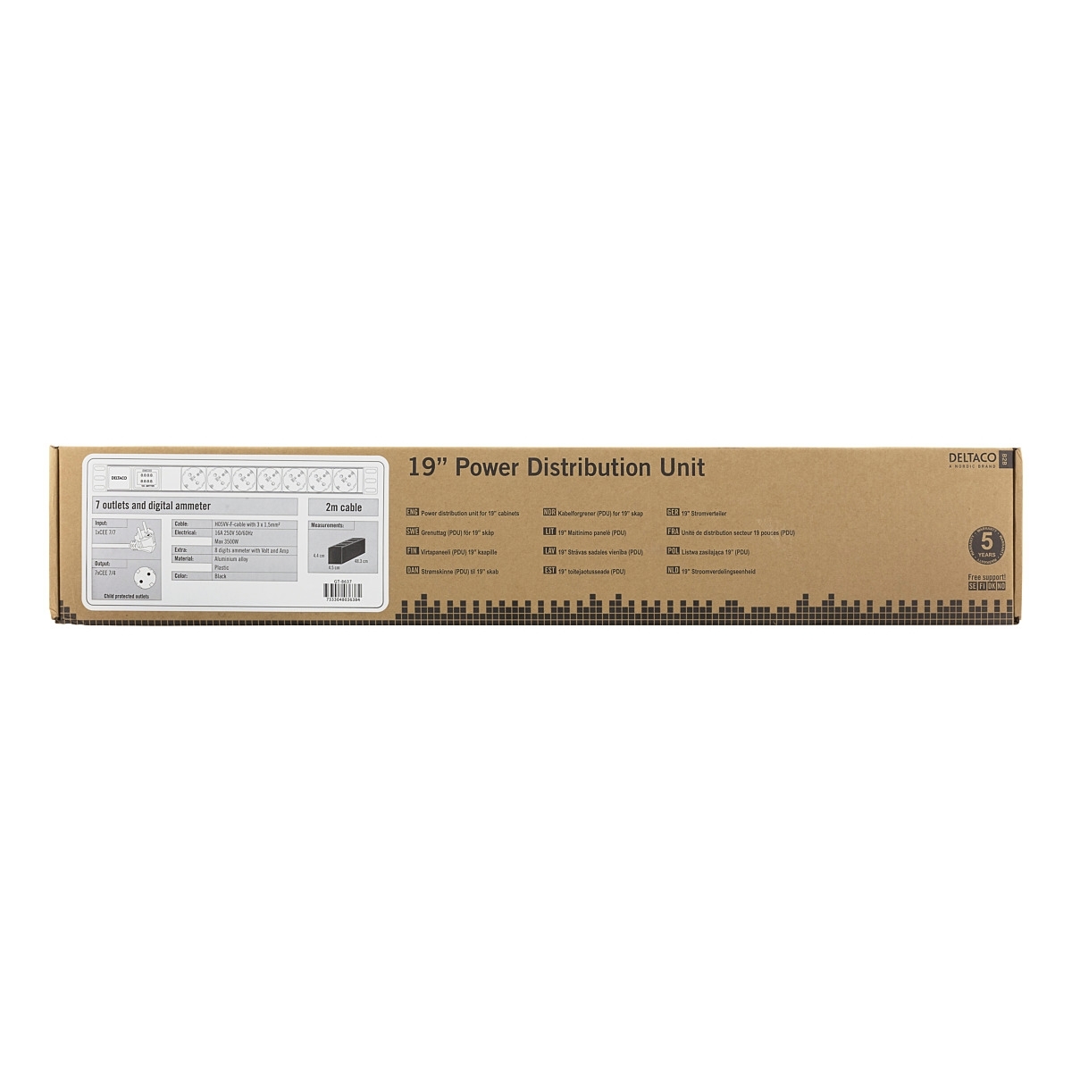 Deltaco Πολύπριζο Rack 19" PDU 7 Schuko, 3500W, με Ψηφιακή Ένδειξη Volt/Amp Μαύρο GT-8637 - Image 3