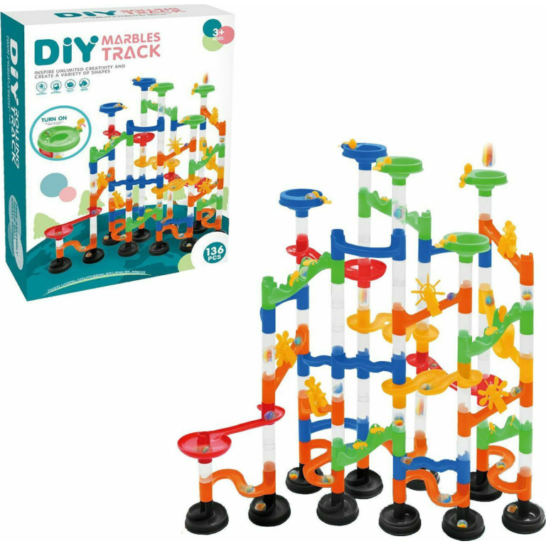 ToyMarkt Παιχνίδι Πίστα με Μπίλιες 136 Τεμαχίων 23x32x9cm – DIY Marble Track για Παιδιά 3+ Ετών