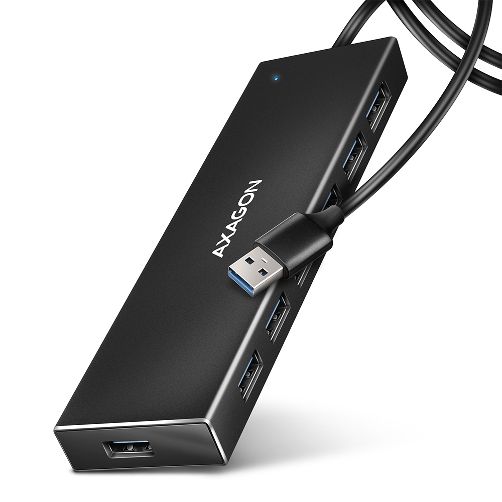 Axagon 7X Usb 3.2 Gen 1 Alu Flat Hub, Micro Usb Power In, 1M Usb-A Cable Hue-F7A