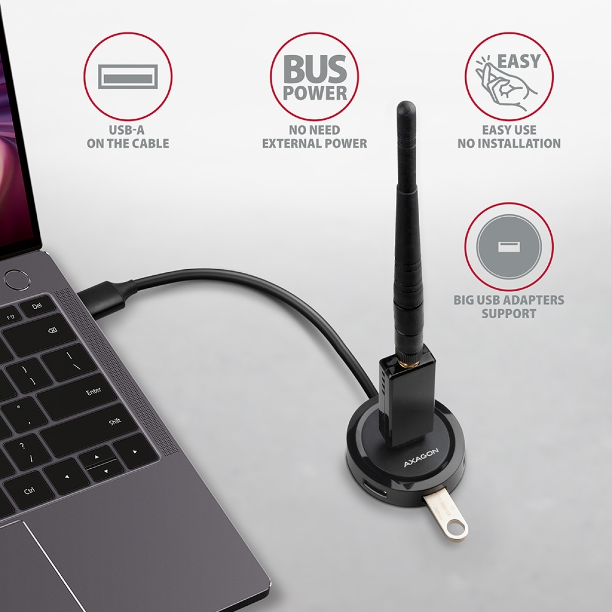 Axagon HUB 4x USB3.2 Gen 1 ROUND, micro USB power IN, Καλώδιο 30cm USB-A HUE-P1A - Image 3
