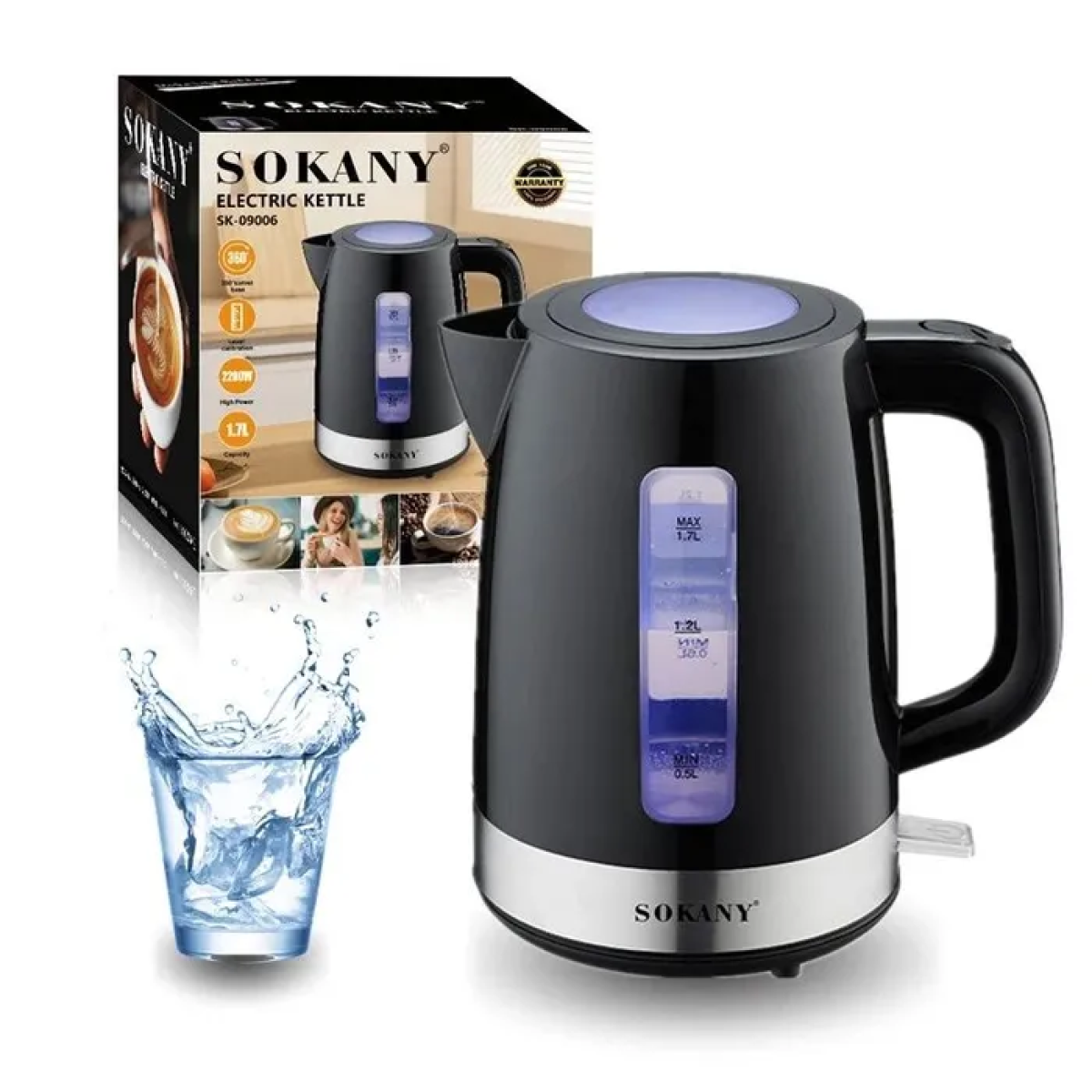 Ηλεκτρικός Βραστήρας Νερού 2200W 1.7lt Sokany SK-09006 Μαύρο - Image 2