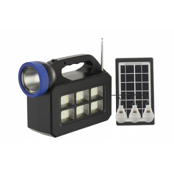 Ηλιακό Σύστημα με 3 Λάμπες - Solar Lighting System Jortan Μαύρο