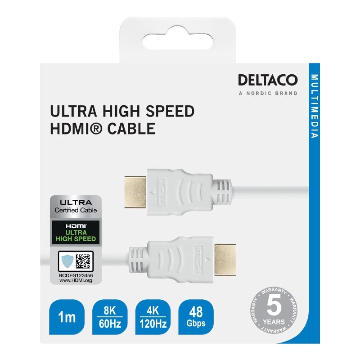 Deltaco Καλώδιο HDMI Αρσενικό σε HDMI Αρσενικό 2.1 ULTRA HIGH SPEED 1m Λευκό HU-10A-R - Image 3