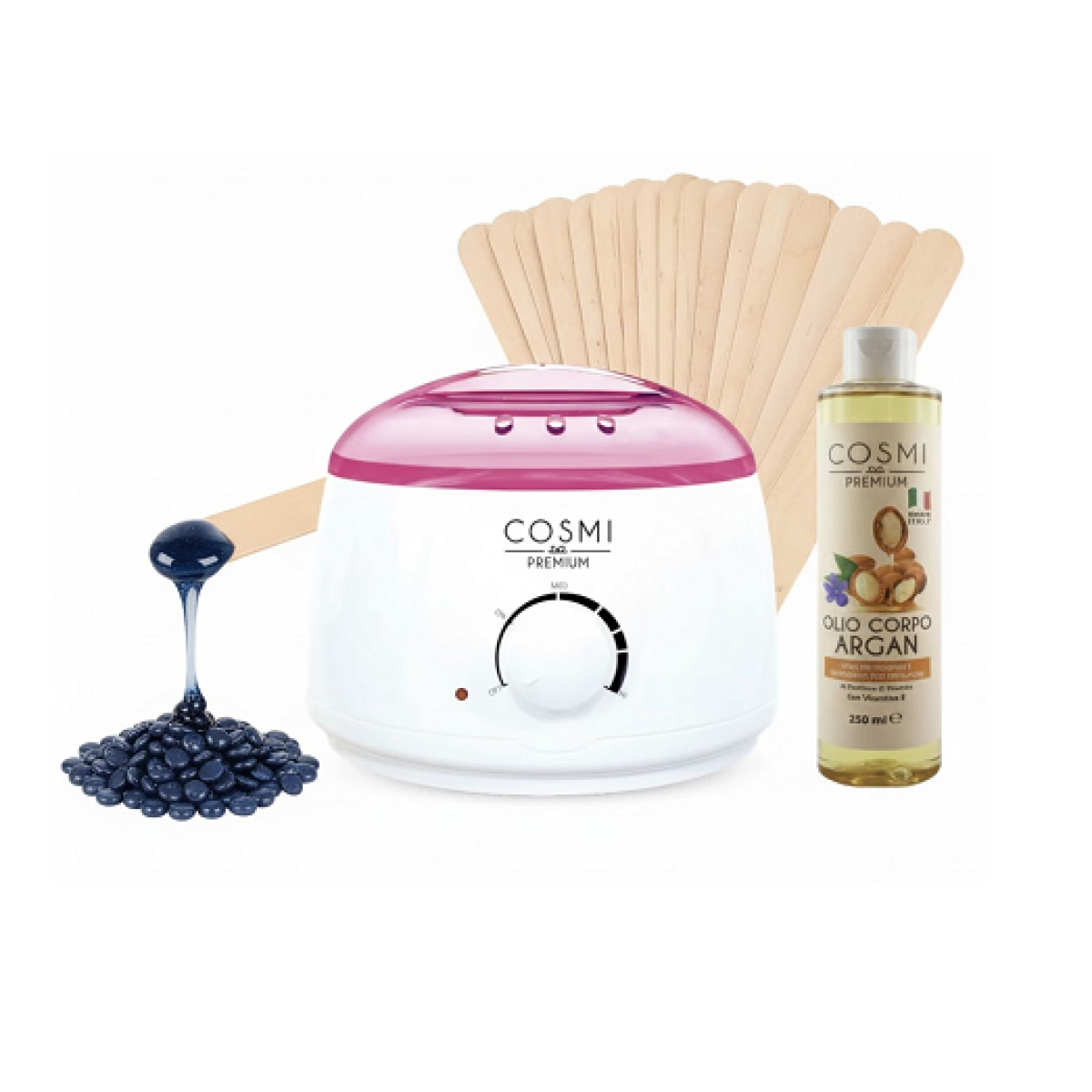 Κιτ αποτρίχωσης Cosmi Premium 400ml με 2 κεριά και 100 ξύλινες σπάτουλες & ΔΩΡΟ λαδάκι ενυδάτωσης - Image 3