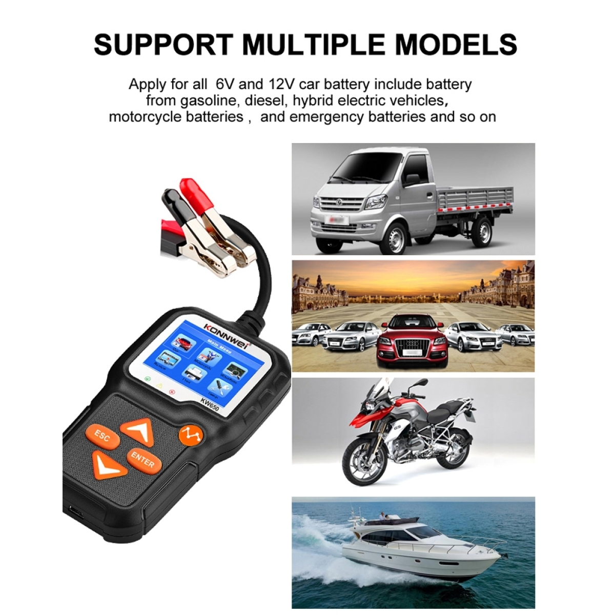 Konnwei Ψηφιακός Ελεγκτής Μπαταριών Auto/Moto με Κροκοδειλάκια 6V/12V KW650 - Image 4