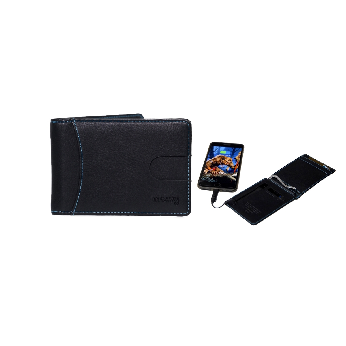 Moovy Powerbank Πορτοφόλι 4000mAh Type C Lightning Micro USB Μαύρο MBATWAL - Image 2
