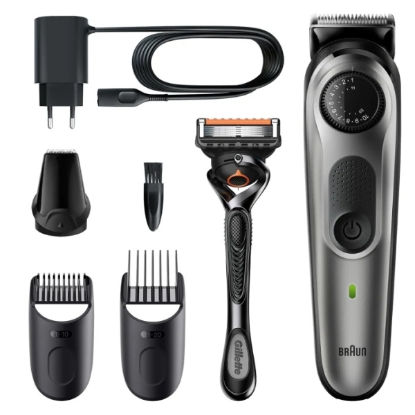 Braun Beard Trimmer 5 Σετ Επαναφορτιζόμενης Κουρευτικής Μηχανής Γκρι BT5360