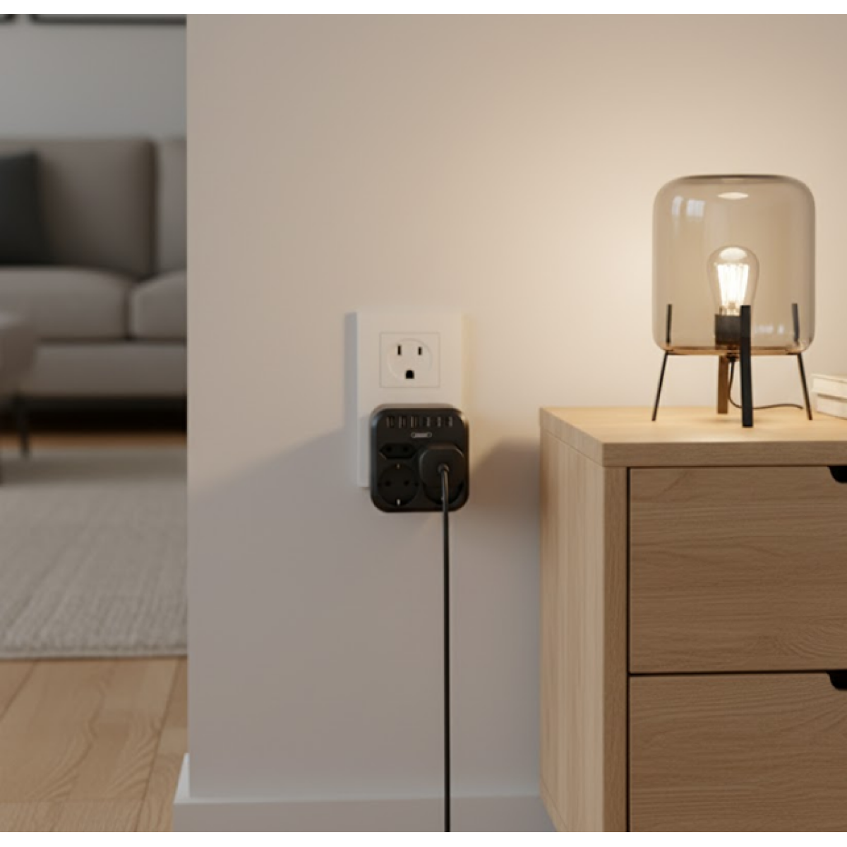 Πολύπριζο 4 Θέσεων με 6 Θύρες Φόρτισης 3500W Andowl Q-PX320 Μαύρο - Image 3