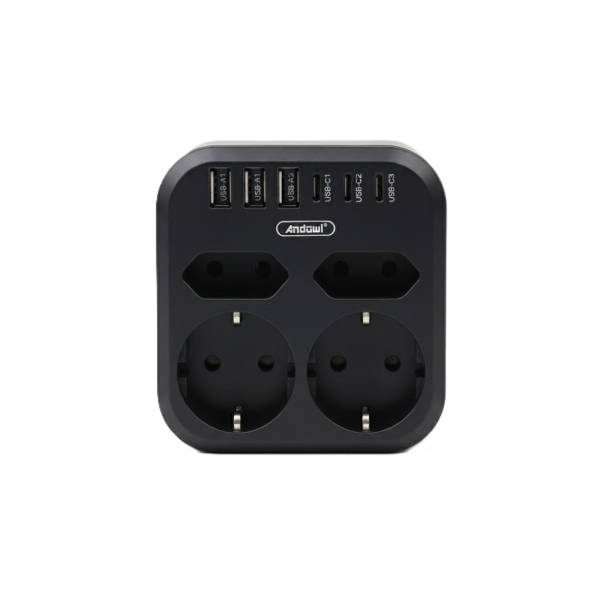 Πολύπριζο 4 Θέσεων με 6 Θύρες Φόρτισης 3500W Andowl Q-PX320 Μαύρο