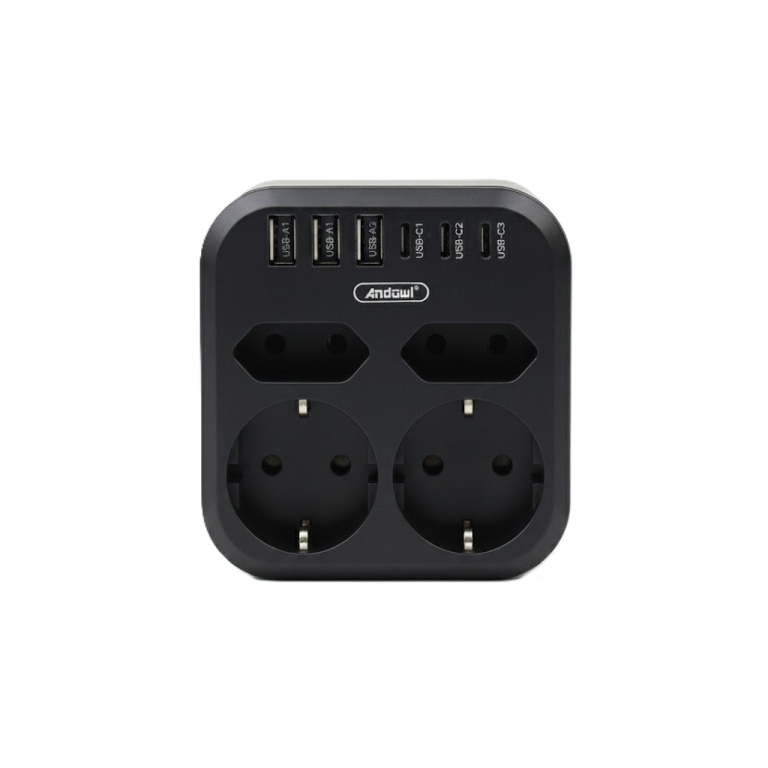 Πολύπριζο 4 Θέσεων με 6 Θύρες Φόρτισης 3500W Andowl Q-PX320 Μαύρο
