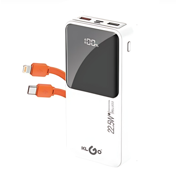 Power Bank Γρήγορης Φόρτισης 22.5W 20000mAh Με Ένδειξη Οθόνης Klgo KP-38 Λευκό