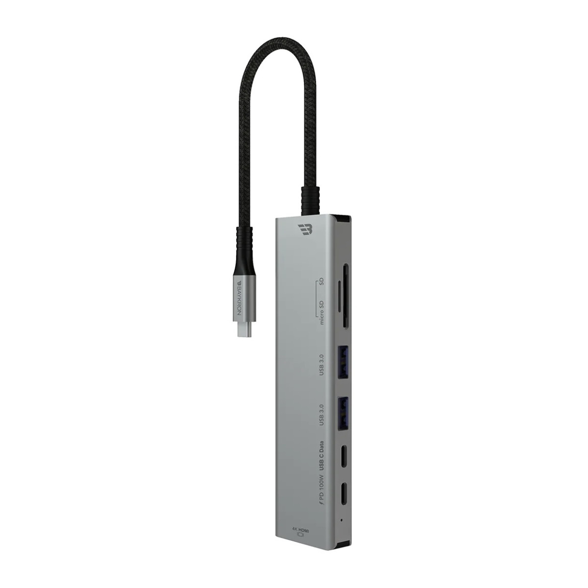 Baykron USB-C Multi-HUB Premium EXPLORER PD 100W, USB 3.0, 4K HDMI, SD & MicroSD Γκρι BA-CC-001 - Image 4