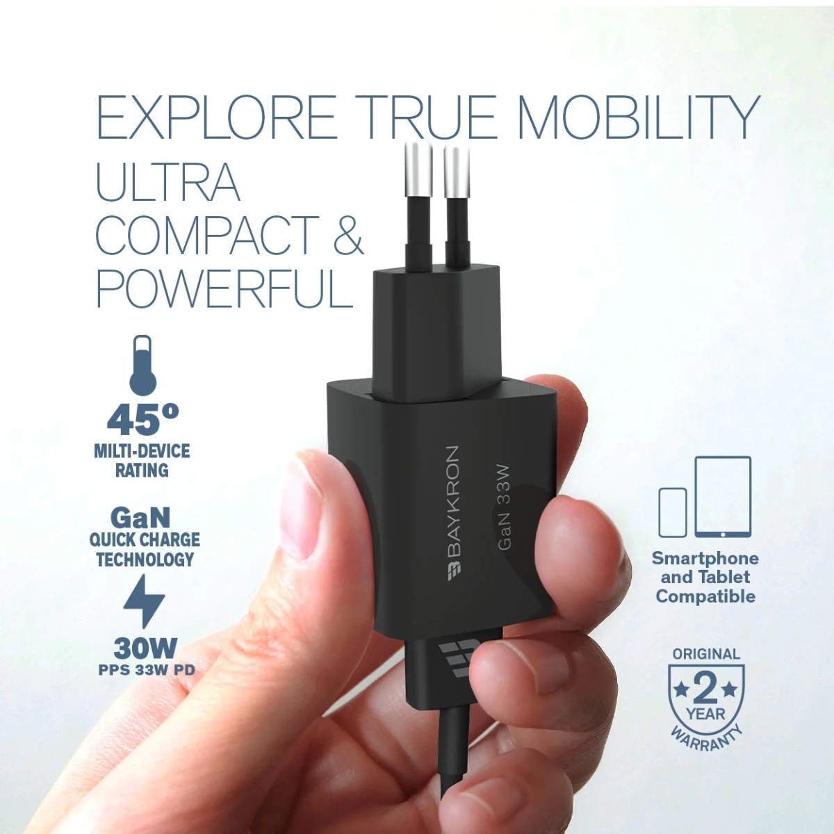 Baykron Φορτιστής Χωρίς Καλώδιο Premium Wall Charger EU Type-C 33W GaN Μαύρος BA-WC-001 - Image 3