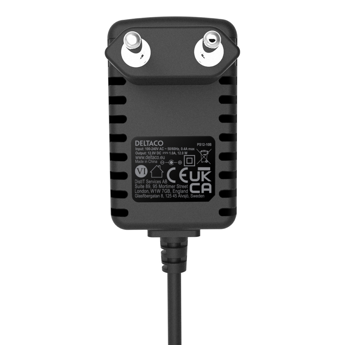 Deltaco Τροφοδοτικό AC Adapter 100-240V AC 50/60Hz σε 12V DC, 1A, Μήκος Καλωδίου 1.5m Μαύρο PS12-10B - Image 3