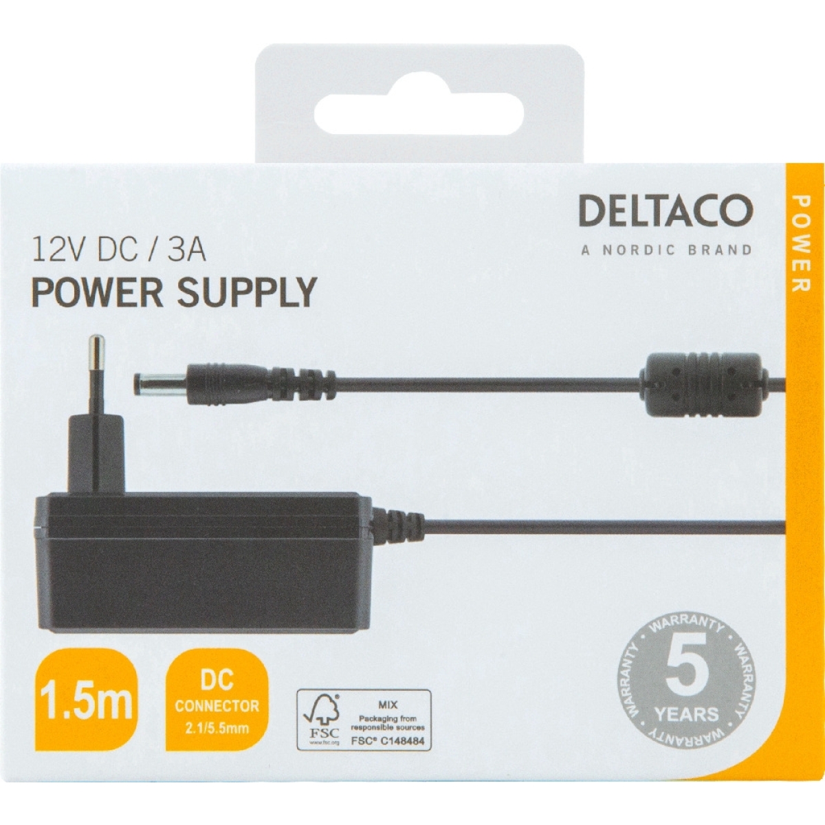 Deltaco Τροφοδοτικό AC Adapter 100-240V AC 50/60Hz σε 12V DC, 3A, Μήκος Καλωδίου 1.5m Μαύρο PS12-30B - Image 4