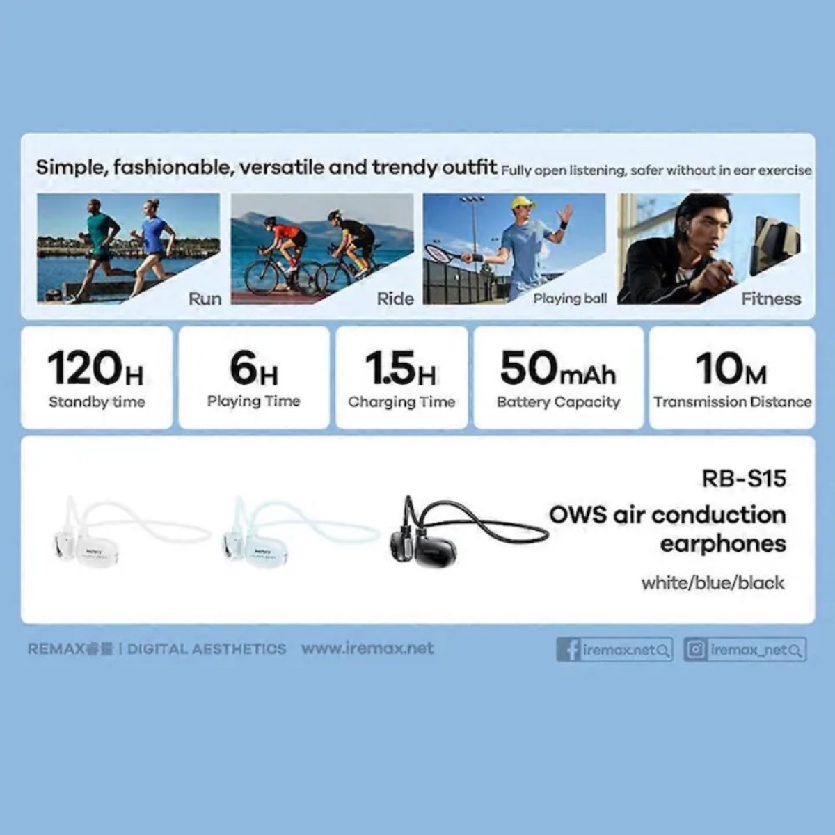 REMAX RB-S15 Open-Ear Bluetooth Hadsfree Ακουστικά Air Conduction – Μαύρα