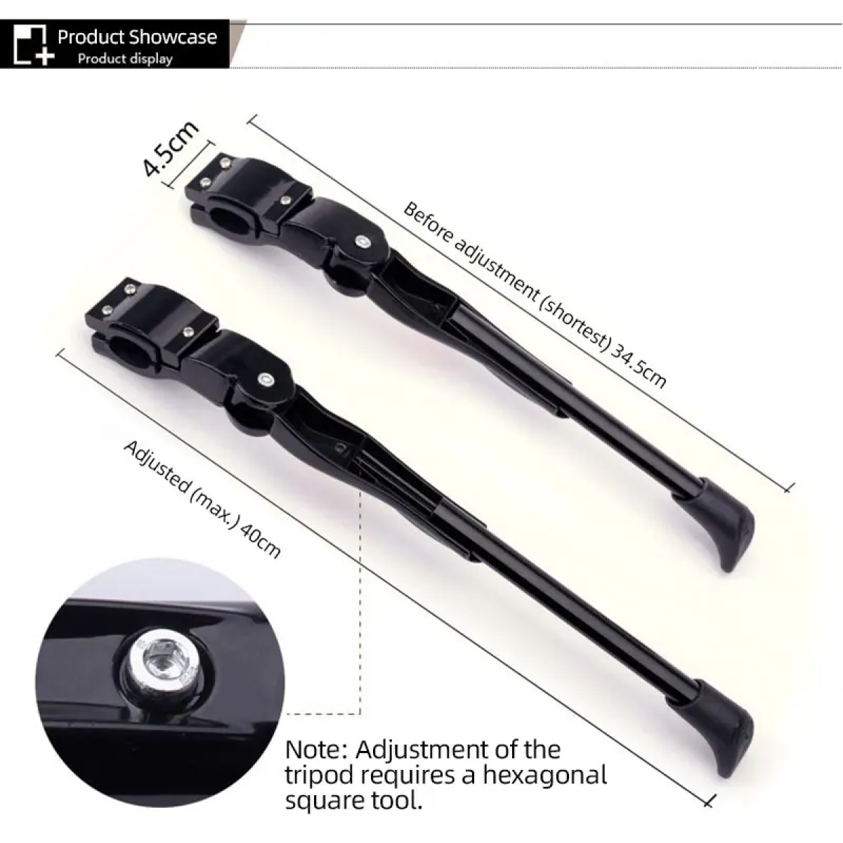 Ρυθμιζόμενο Μονό Σταντ Ποδηλάτου Πλαϊνό Αλουμινίου 38–45cm