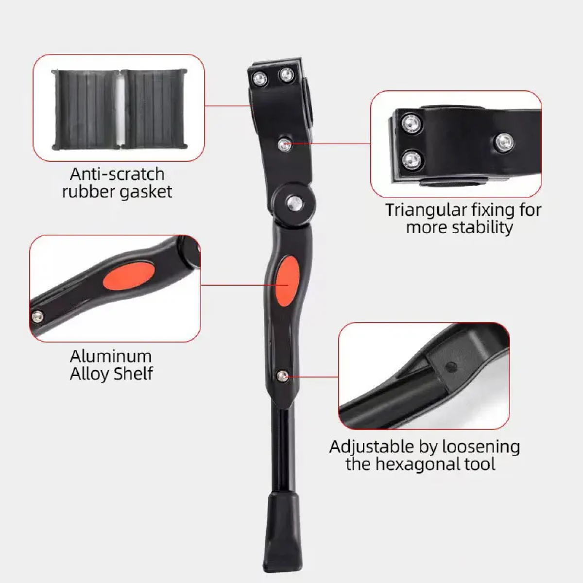 Ρυθμιζόμενο Μονό Σταντ Ποδηλάτου Πλαϊνό Αλουμινίου 38–45cm