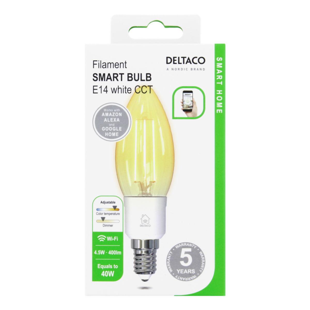 Deltaco Smart Home Λάμπα LED E14 WiFI 4.5W 1800K-6500K SH-LFE14C35 - Image 2