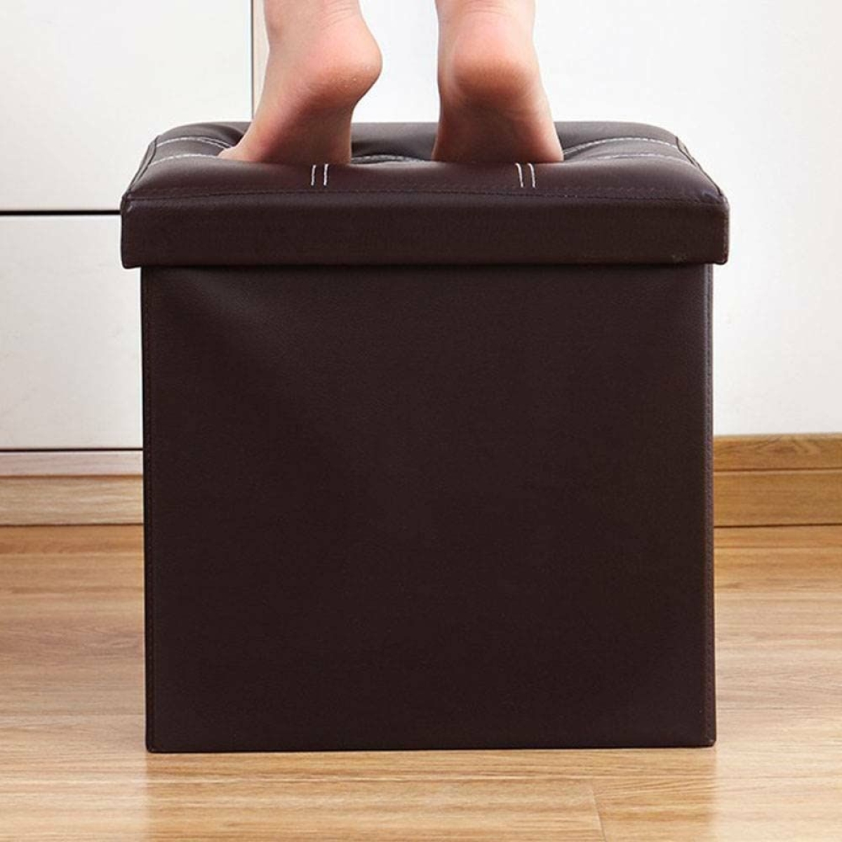 Σκαμπό Αποθήκευσης & Υποπόδιο PVC Δέρμα – Πτυσσόμενο, Ανθεκτικό, 38x38x38εκ.