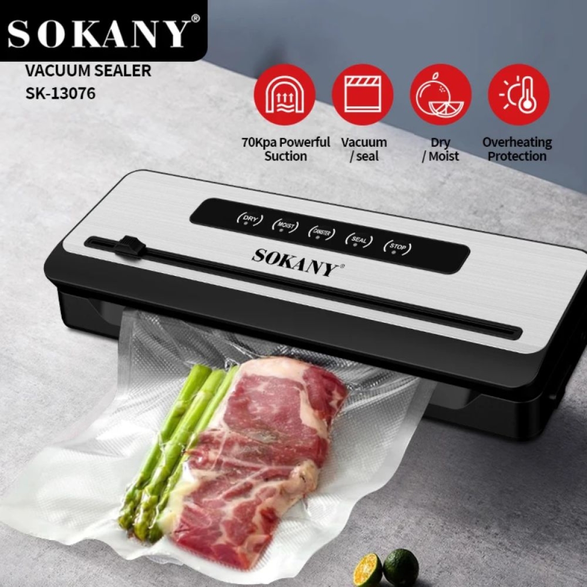 Sokany Συσκευή Vacuum με Μέγιστο Μήκος Σφραγίσματος 320mm Μαύρη SK-13076