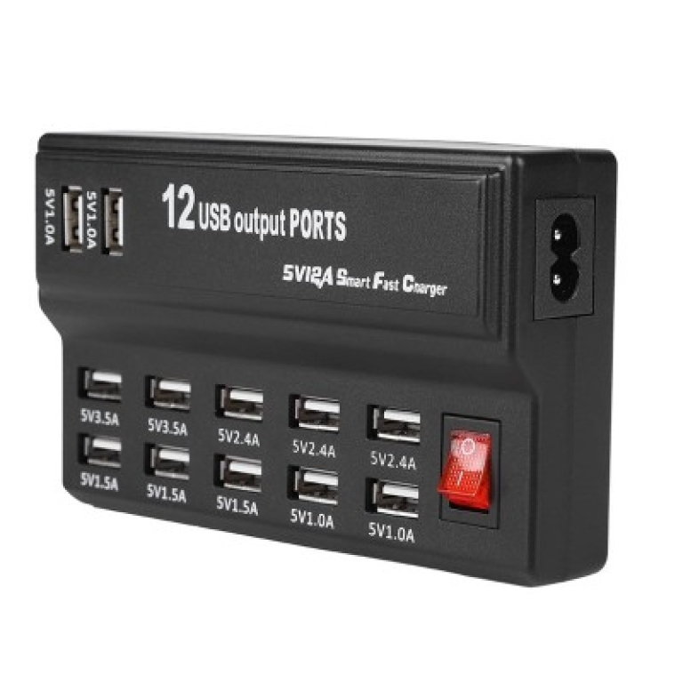 Σταθμός Φόρτισης Πρίζας Με 12 Θύρες USB 60W Μαύρος YC-636