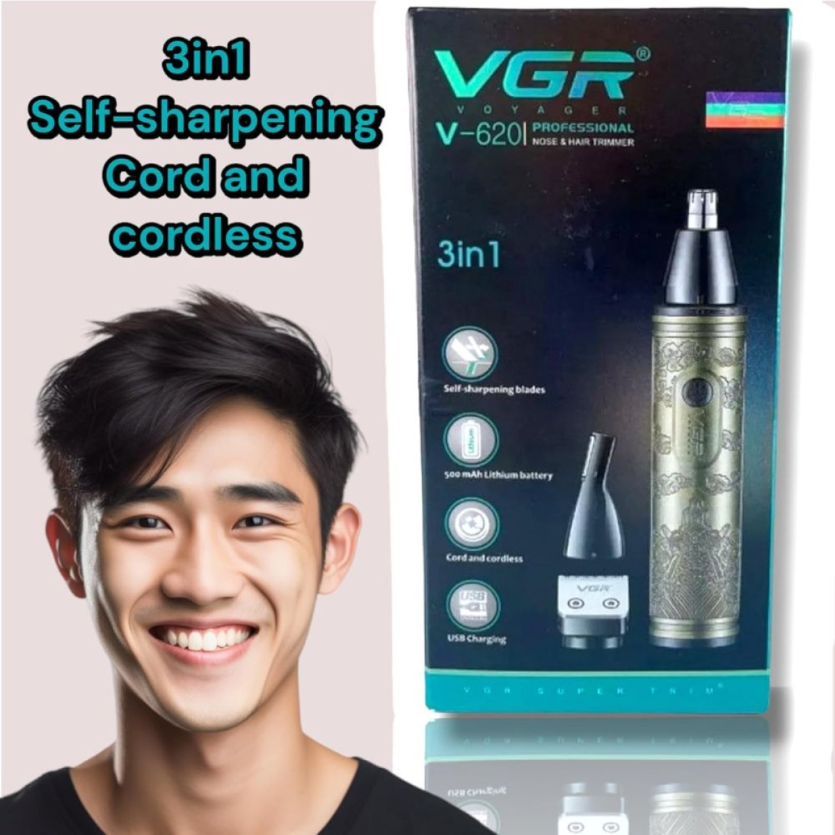 Trimmer VGR V-620 3 σε 1 Επαναφορτιζόμενο & Αδιάβροχο για Μύτη, Αυτιά και Φρύδια – Χρυσό