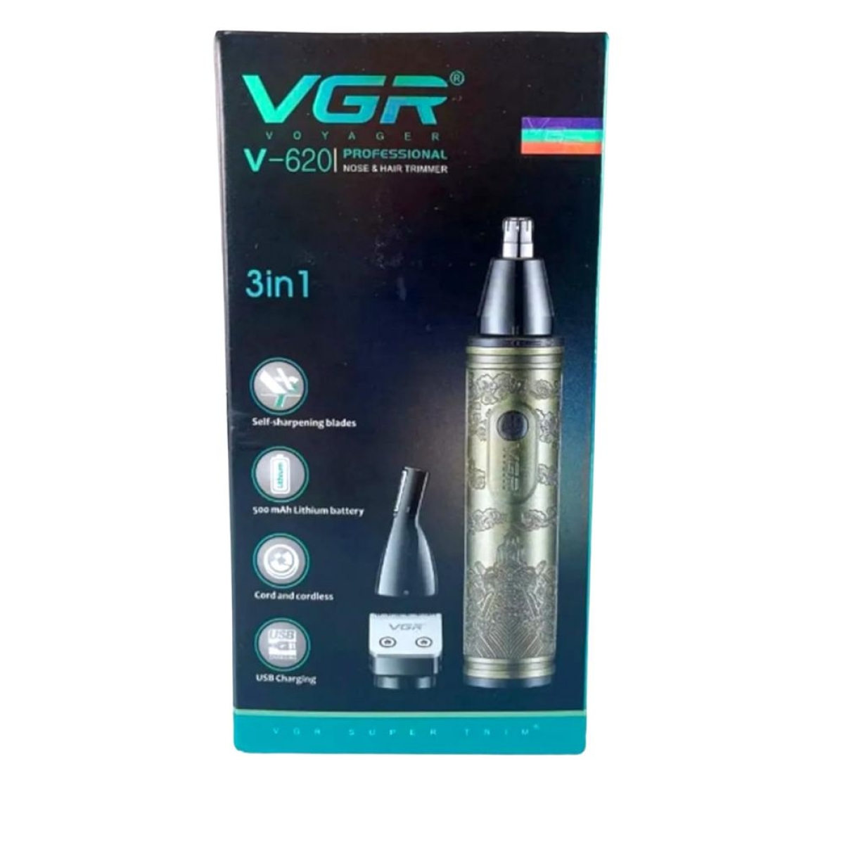 Trimmer VGR V-620 3 σε 1 Επαναφορτιζόμενο & Αδιάβροχο για Μύτη, Αυτιά και Φρύδια – Χρυσό