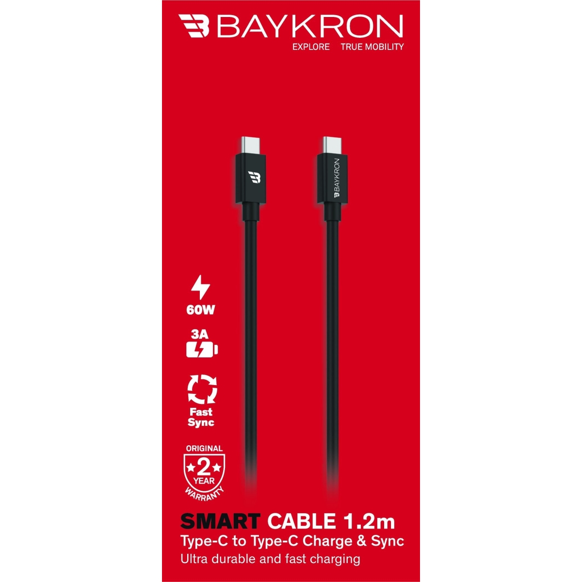 Baykron Καλώδιο Type-C male σε Type-C male Charge & Sync 5V 60W 3A Μαύρο 1.2m BKR-SL-CTC-BLK-1.2 - Image 3