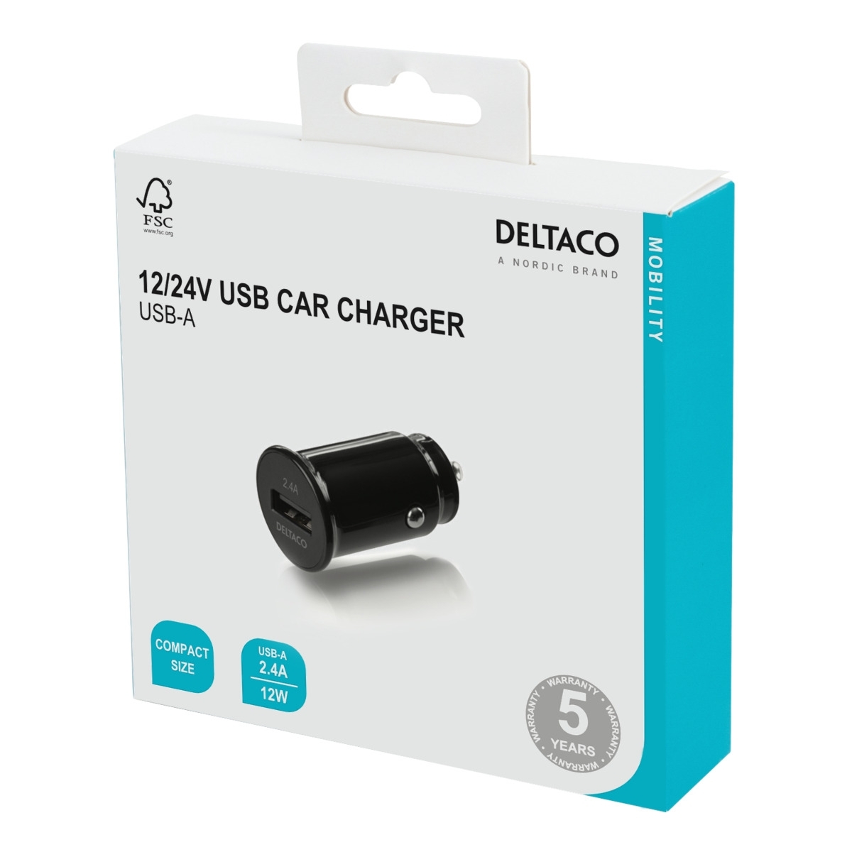 Deltaco Φορτιστής Αυτοκινήτου 12/24V 1x USB-A 2,4A 12W Μαύρος USB-CAR123 - Image 2