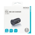 Deltaco Φορτιστής Αυτοκινήτου 12/24 V USB 2xUSB-A, 2.4A , 12W, Μαύρος USB-CAR124 - Image 3