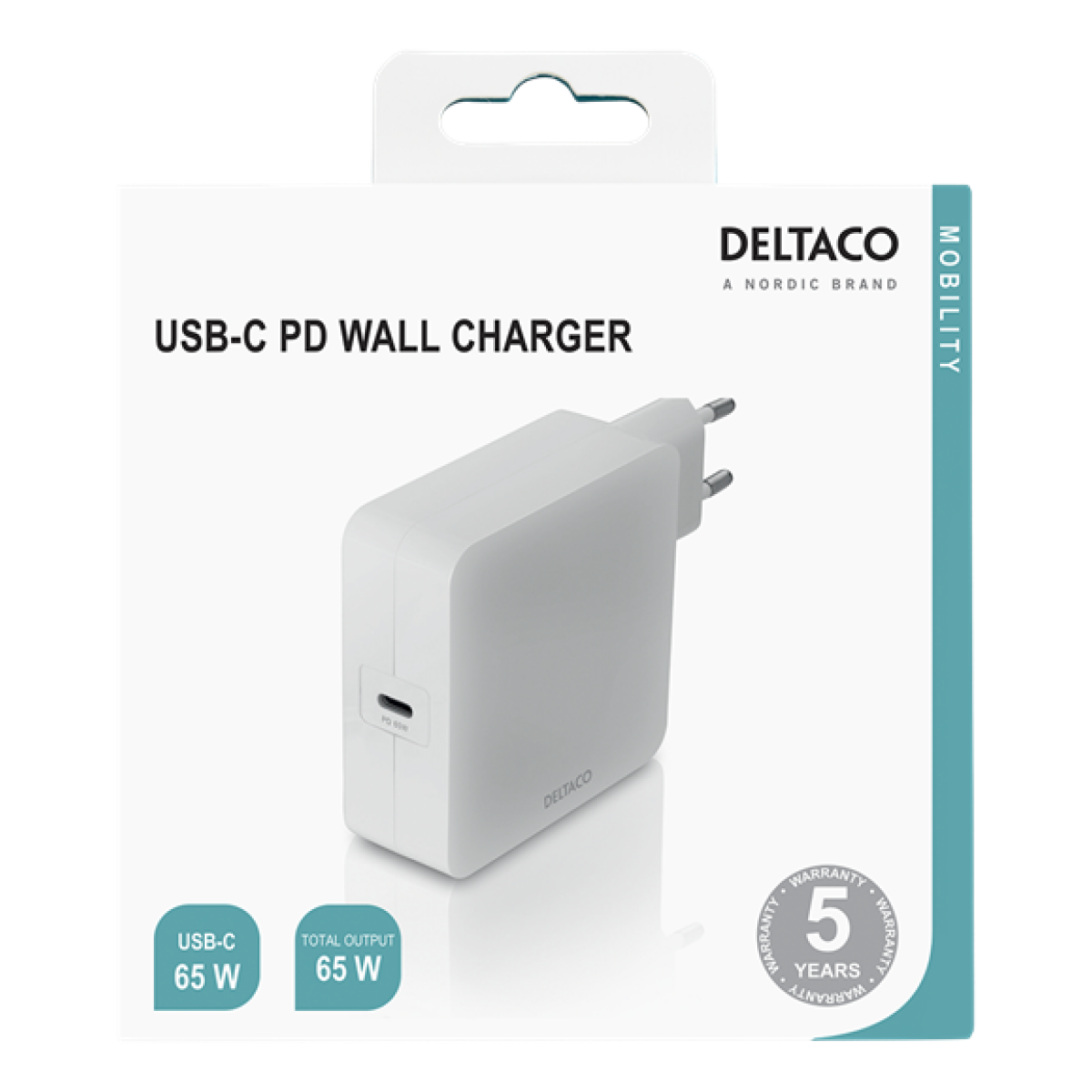 Deltaco USB-C wall charger 65 W, white USBC-AC140 - Image 3