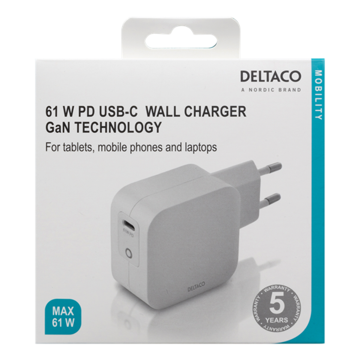 Deltaco USB-C wall charger, GaN technology,  total 61 W USBC-GAN02 - Image 4